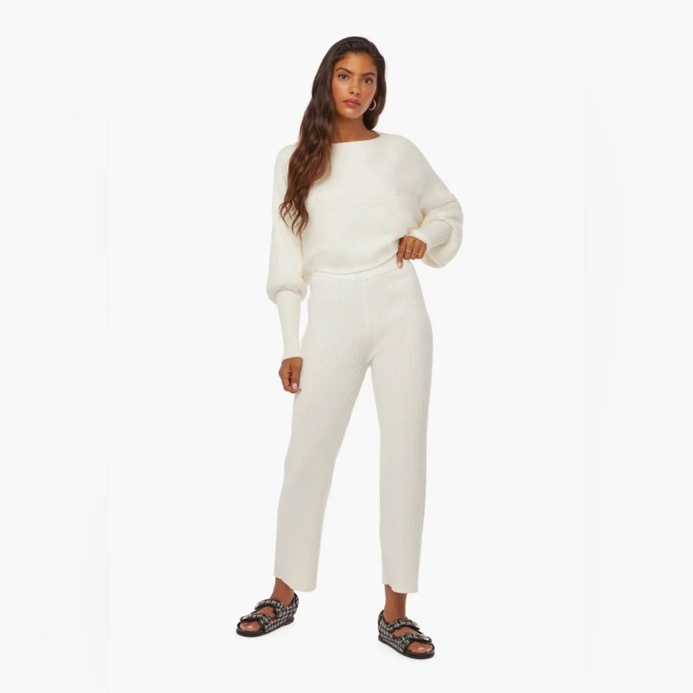 JustFab Cream Cropped Ribbed Knit Pants